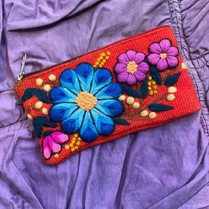 Heavily embroidered floral small bag wallet